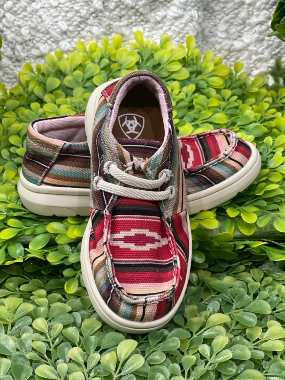 Ariat Kids Aztec-Pattern Slip-On Sneakers in Red and Tan
